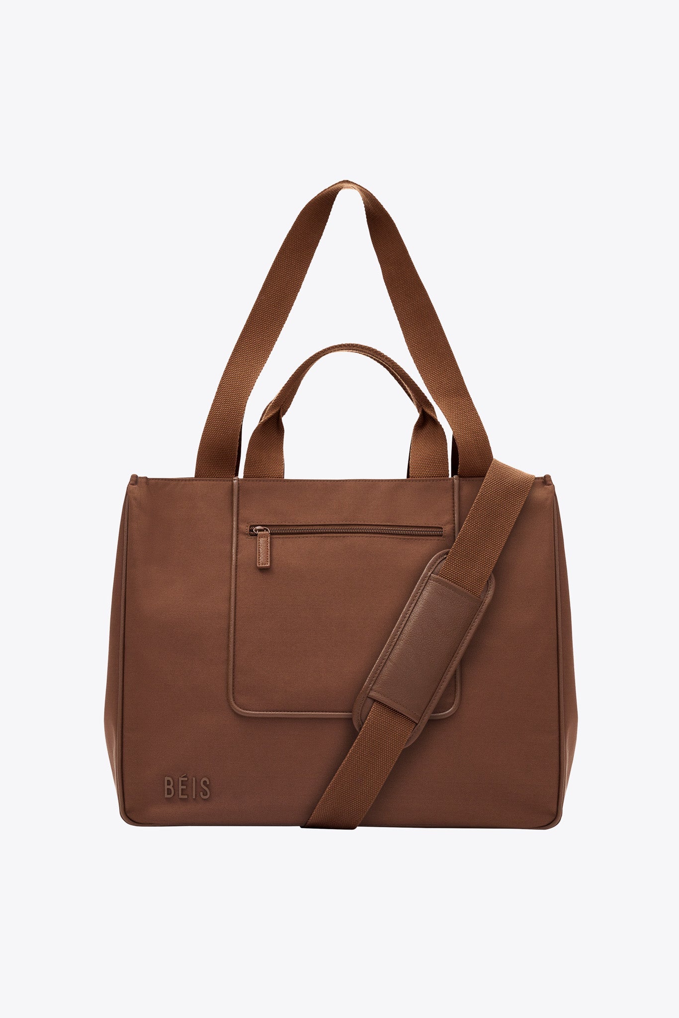 brown leather travel tote bag BÉIS 'The East To West Tote' in Maple