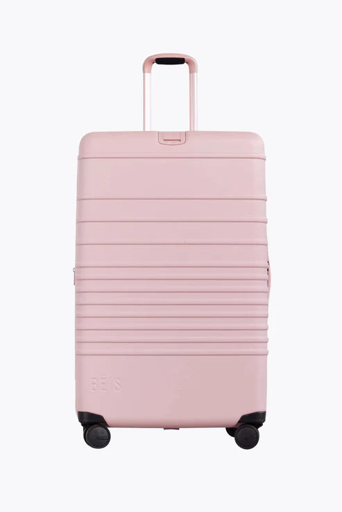 BÉIS 'The Large Check-In Roller' in Atlas Pink - Pink Large Checked Baggage