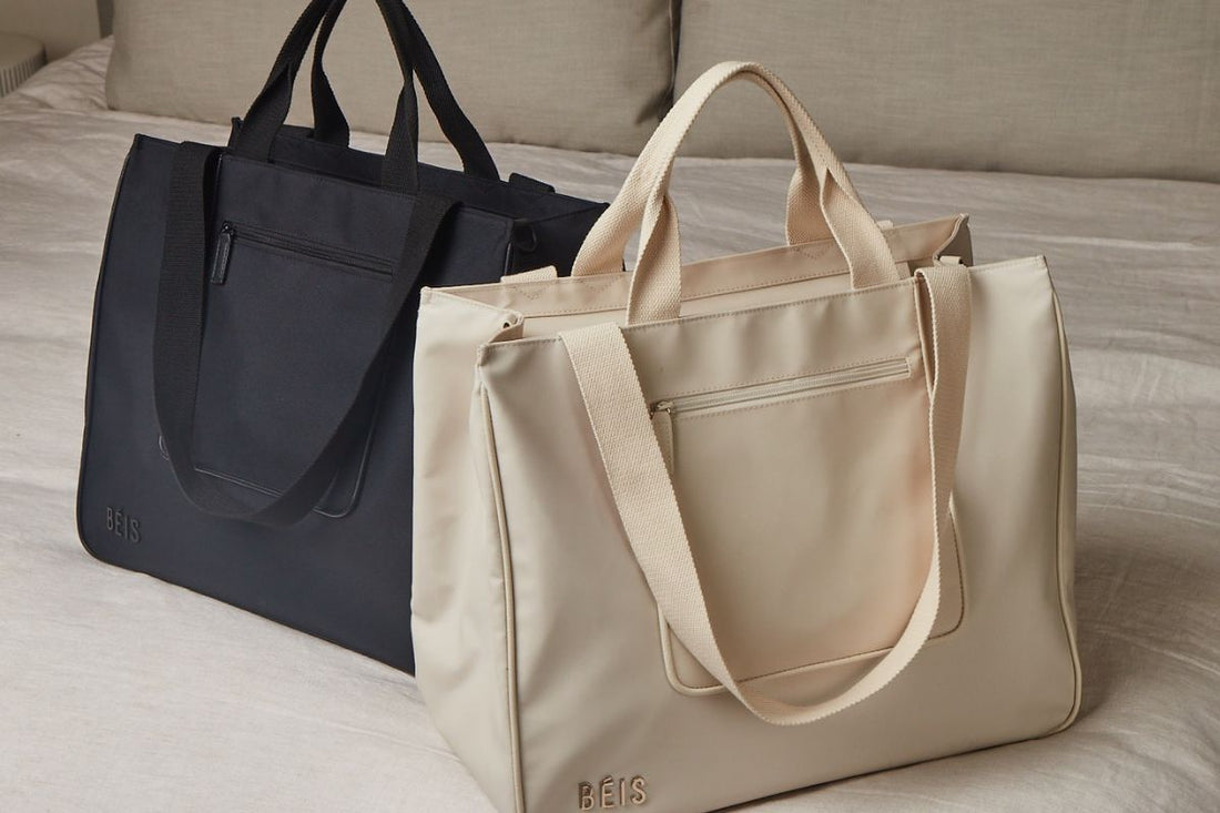 great tote bags for travel Scout Plus 1 Foldable Bag Nantucket Navy Three detachable pouches clip inside BEIS The East / West