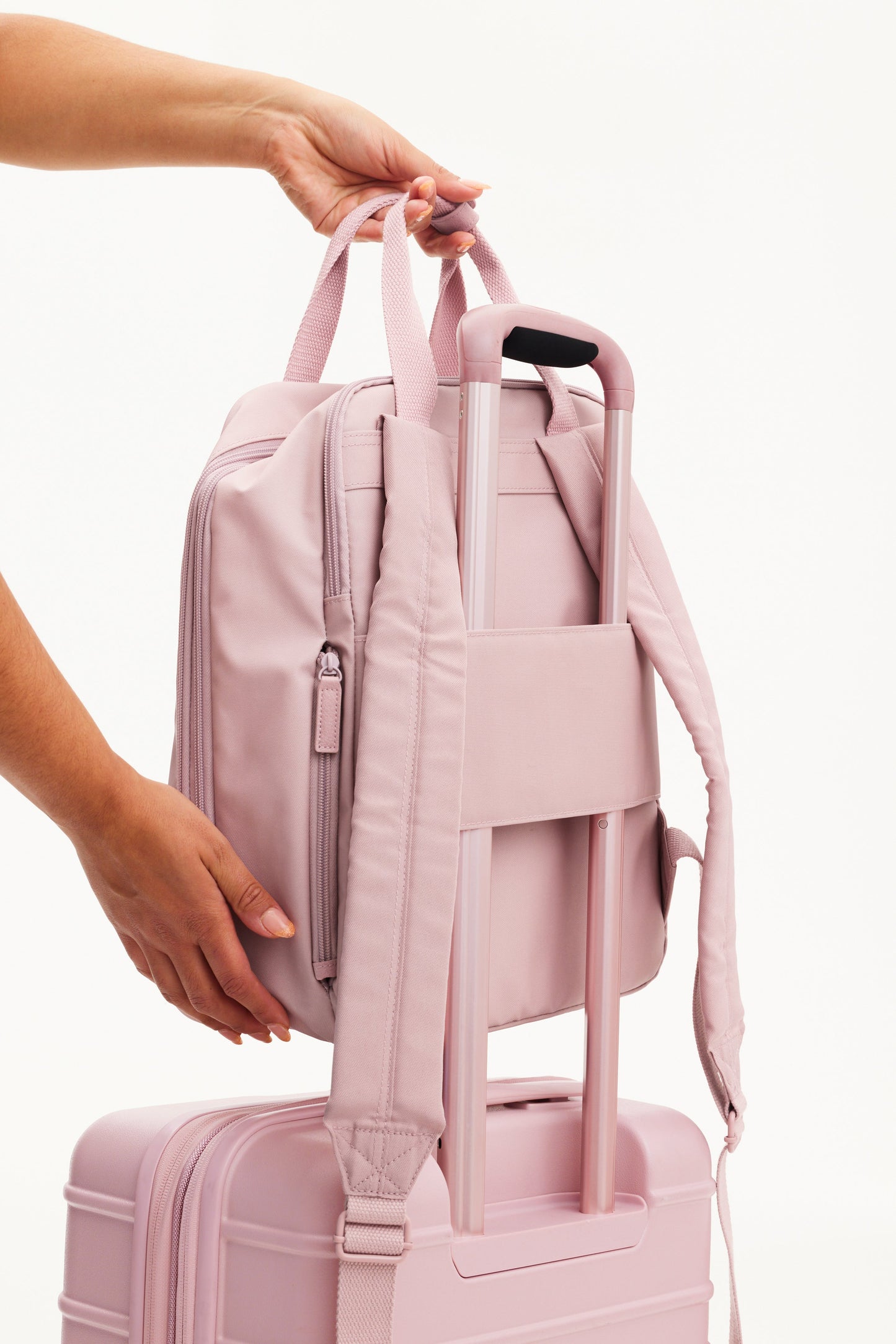 The Expandable Backpack in Atlas Pink