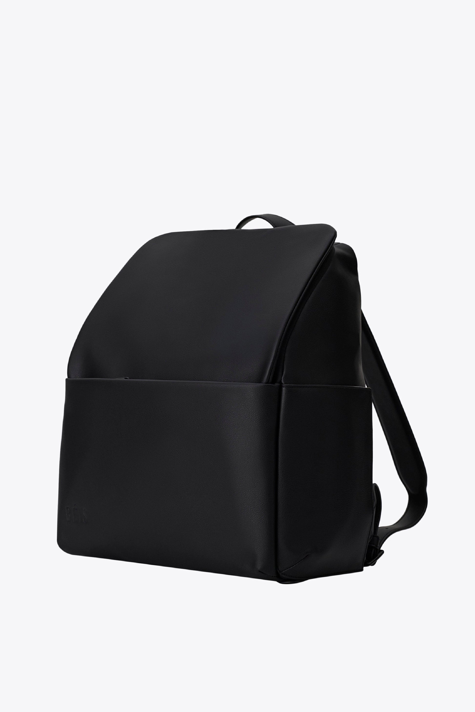 black faux leather diaper backpack BEIS Travel The Everyday Diaper Backpack in Black
