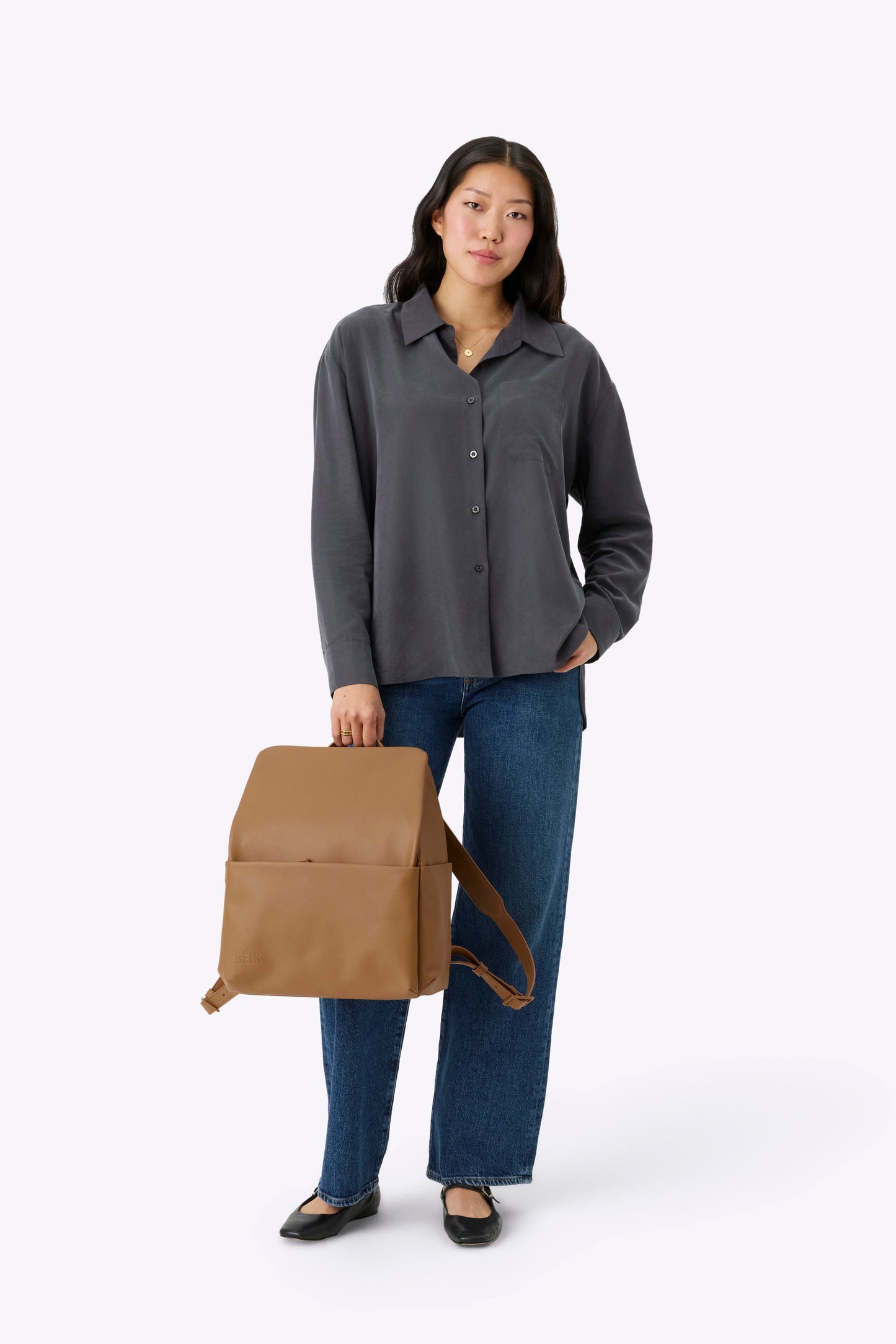 The Everyday Diaper Backpack in Camel Vegan Leather