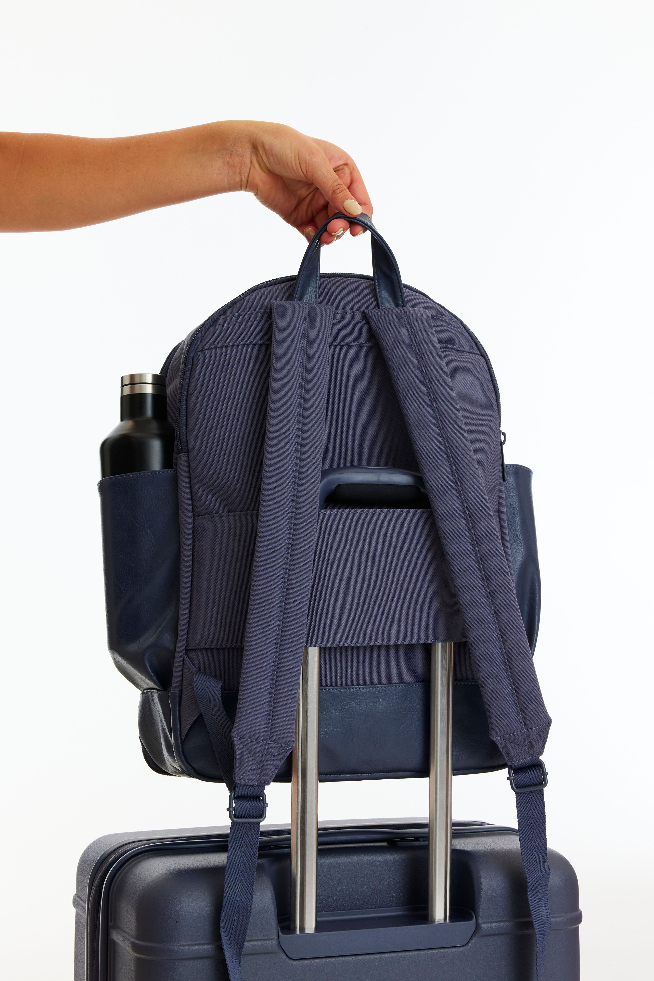 B is The Backpack in Navy Blue Laptop Backpack For Work Travel