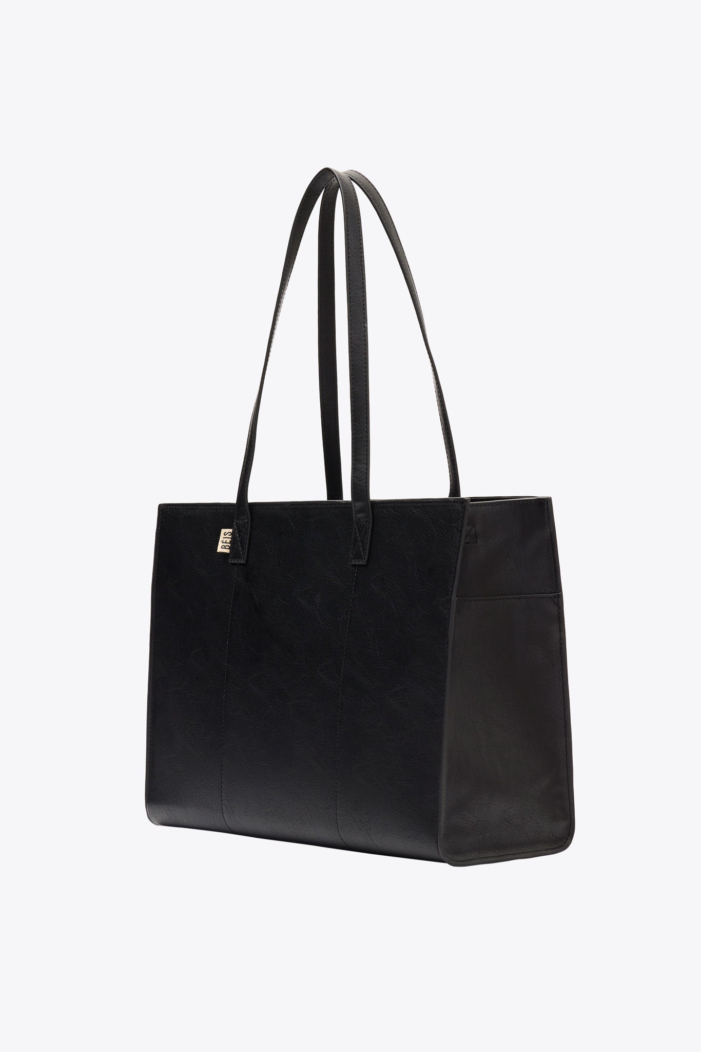 Black Woven Vegan Leather Shopper Bag Large Handbag Soft Purse for