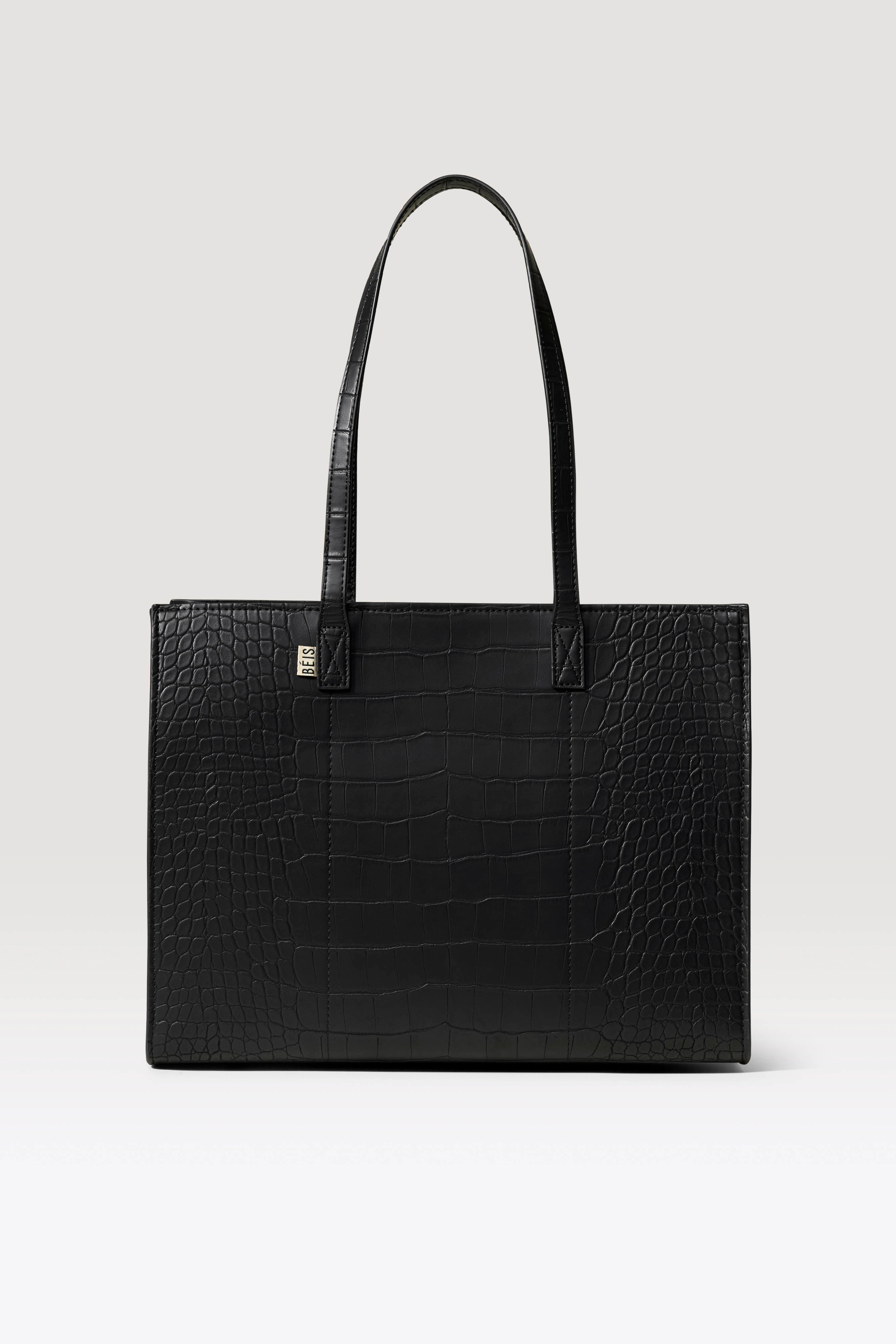 BÉIS 'The Work Tote' in Black Croc - Designer Laptop Tote Bag