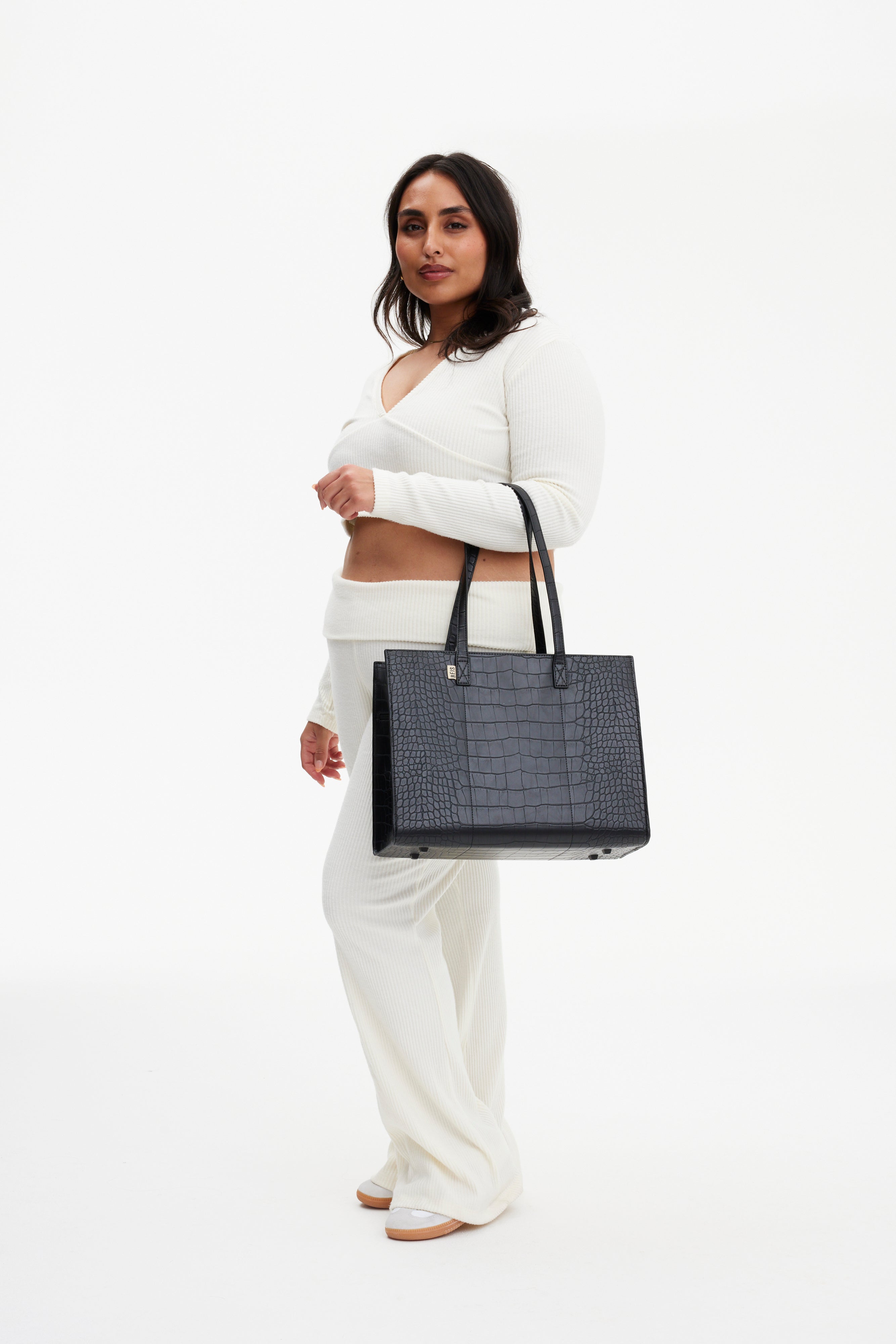 BÉIS 'The Work Tote' in Black Croc - Designer Laptop Tote Bag