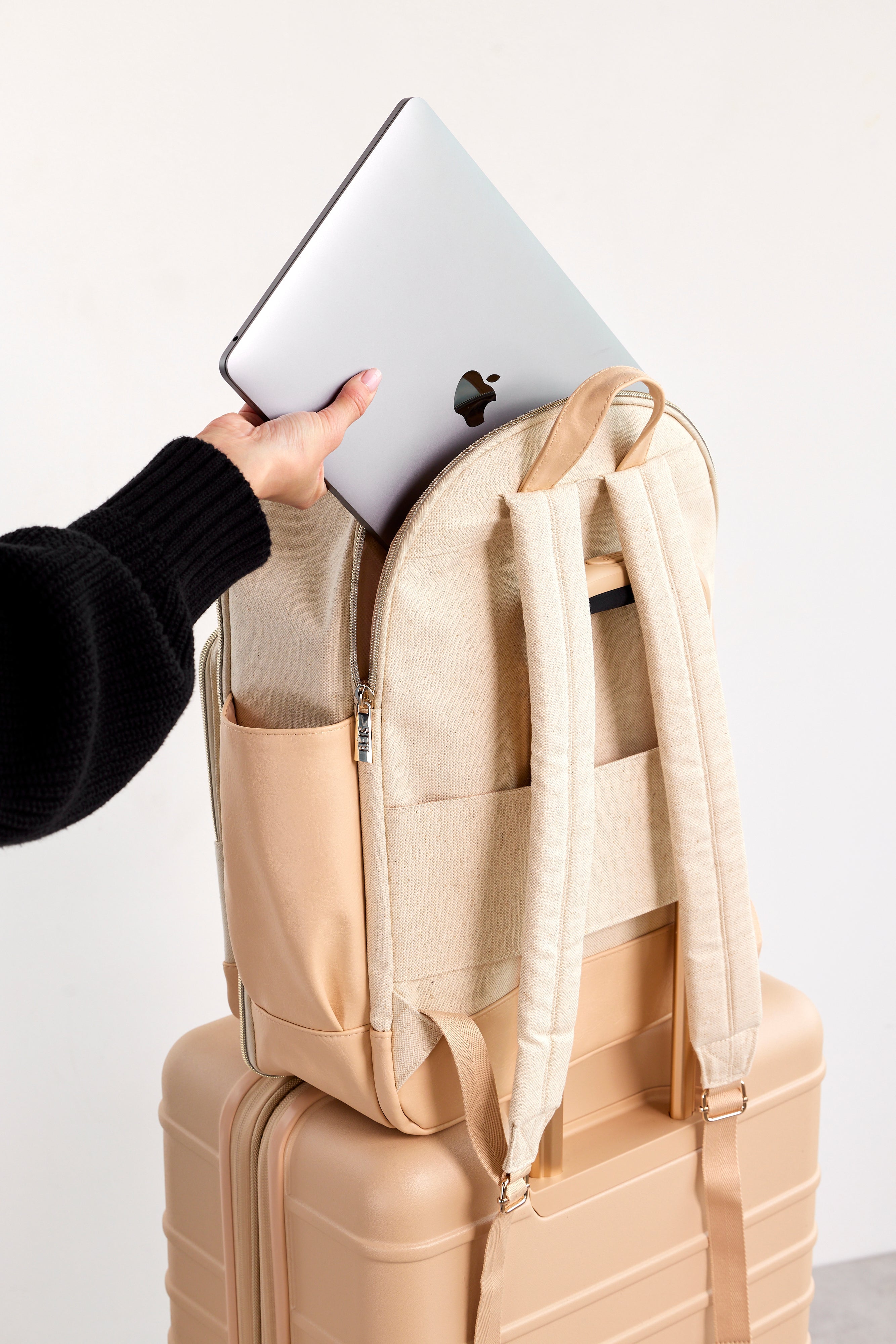 Beige canvas backpack best sale