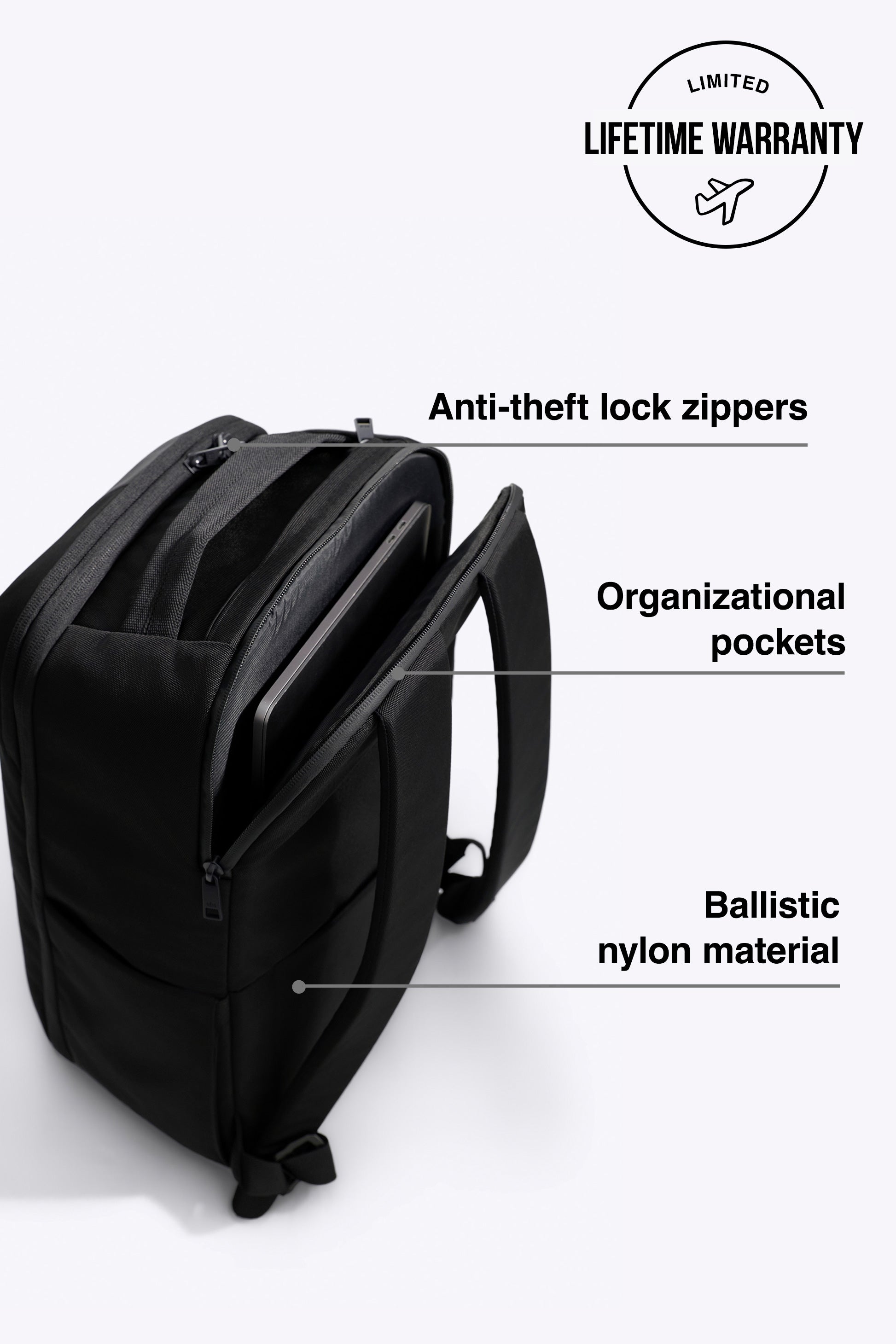 anti theft travel backpack lock BÉIS 'The Pro Travel Backpack' in Black