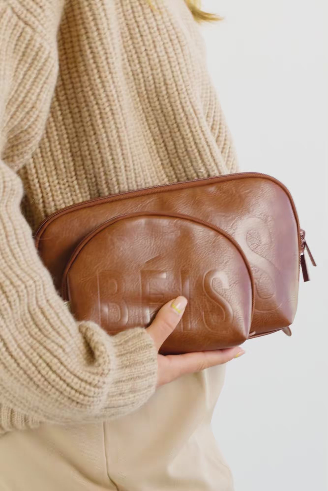 BÉIS 'The Cosmetic Pouch Set' in Maple - 2 Piece Cosmetic Bag Set