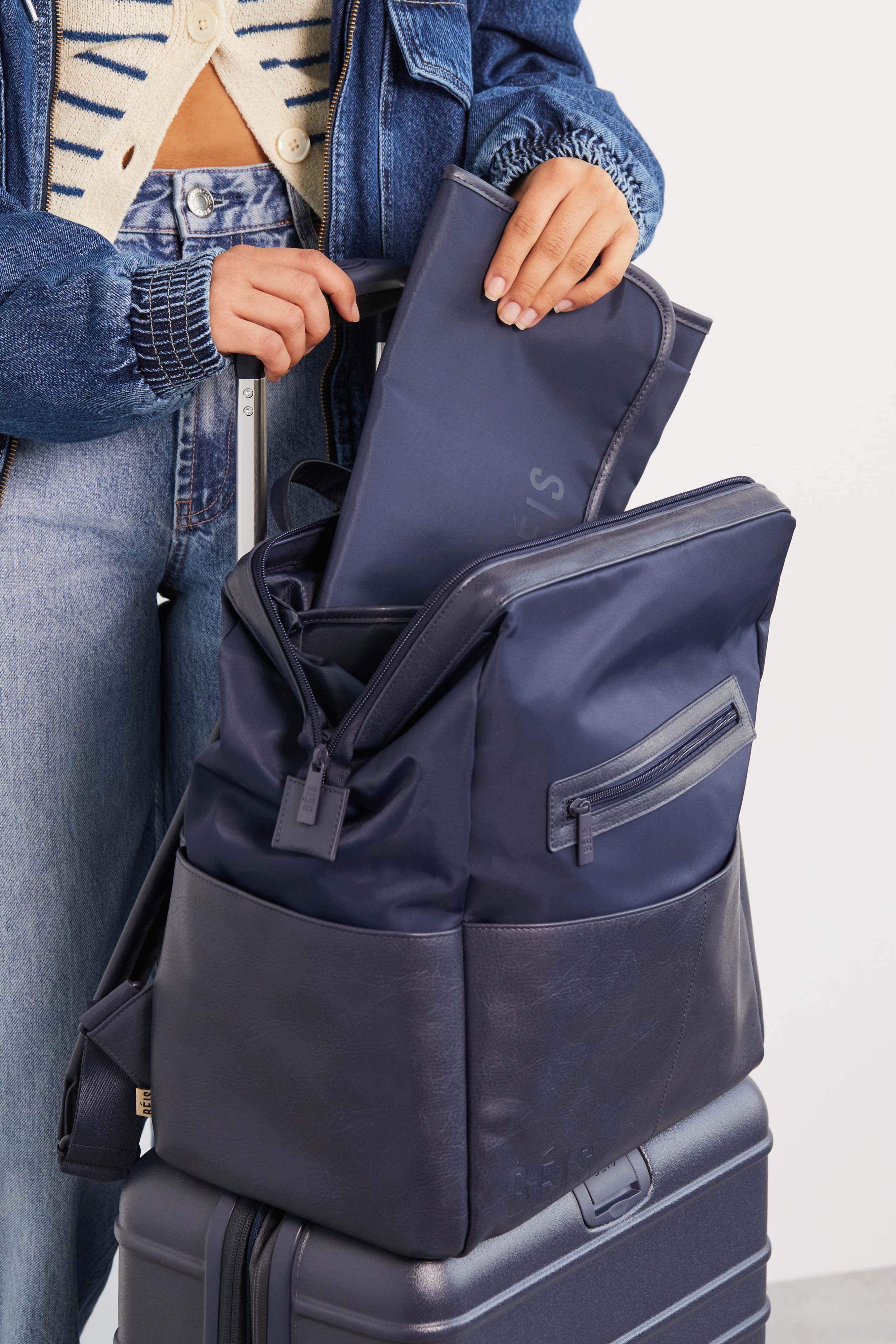 Navy backpack changing bag sale