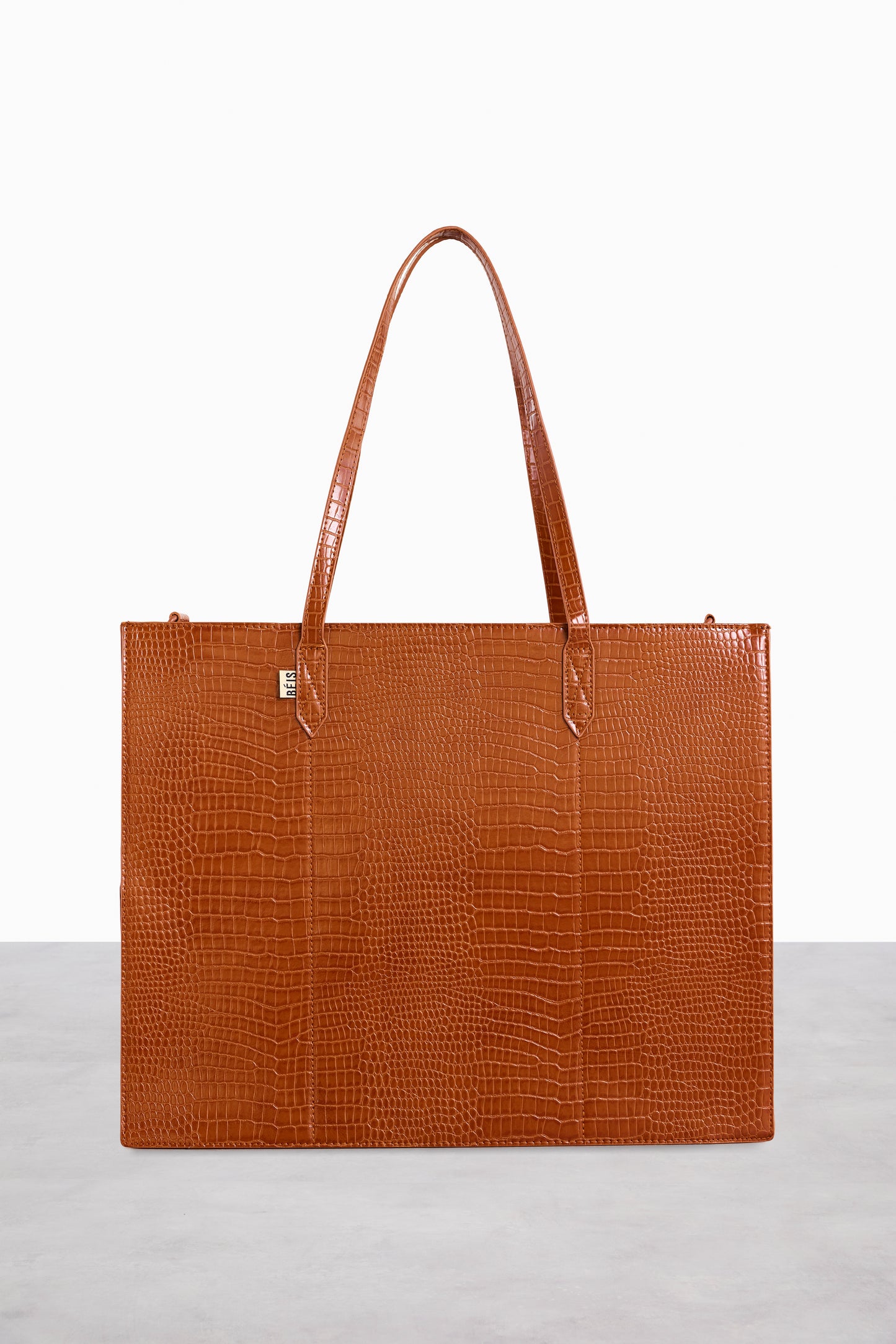 The Large Work Tote in Cognac Croc