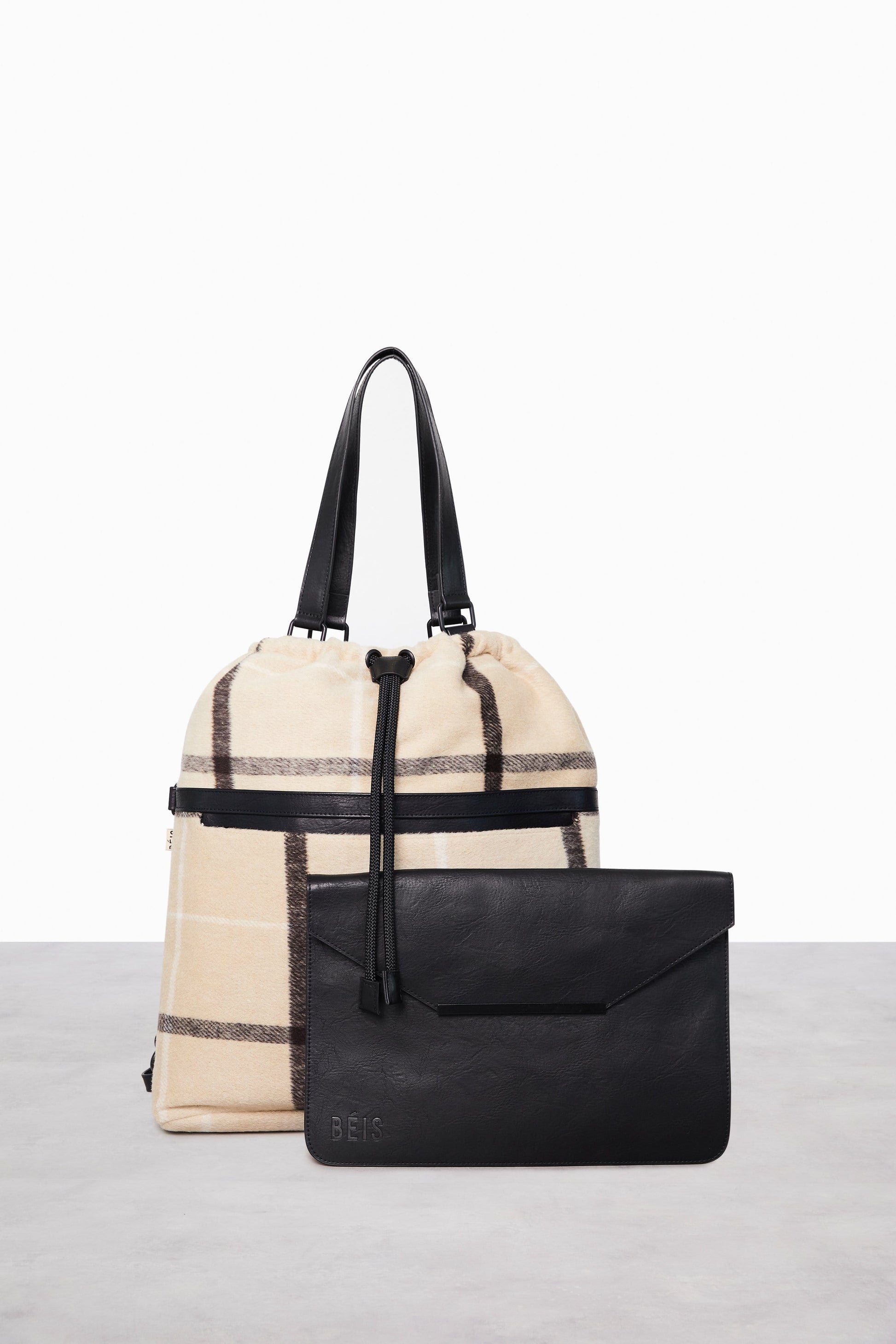 Messenger Tote in Plaid Front with Laptop Sleeve