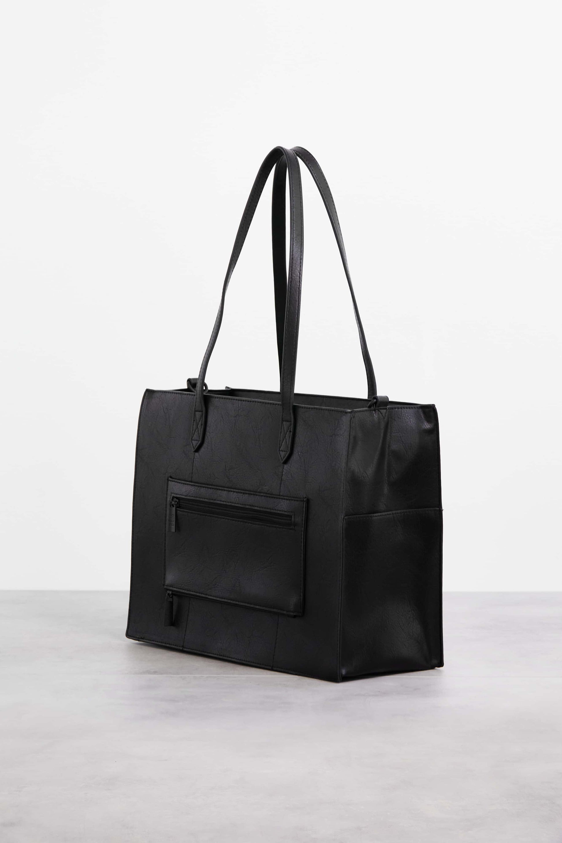 Mini Work Tote Black Back and Side Angle with Zipper Pocket
