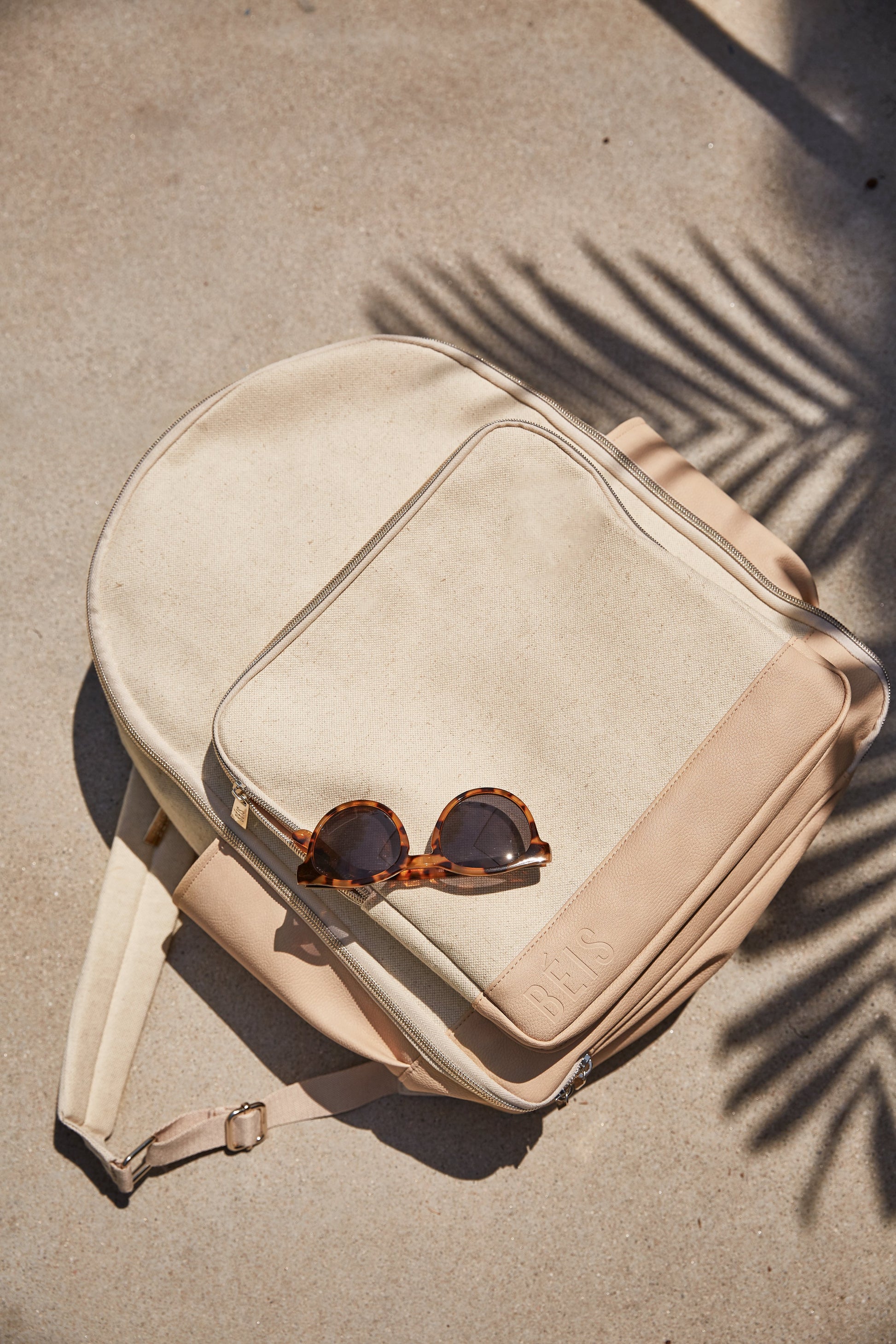 BEIS by Shay Mitchell | The Backpack in Beige - Flat lay