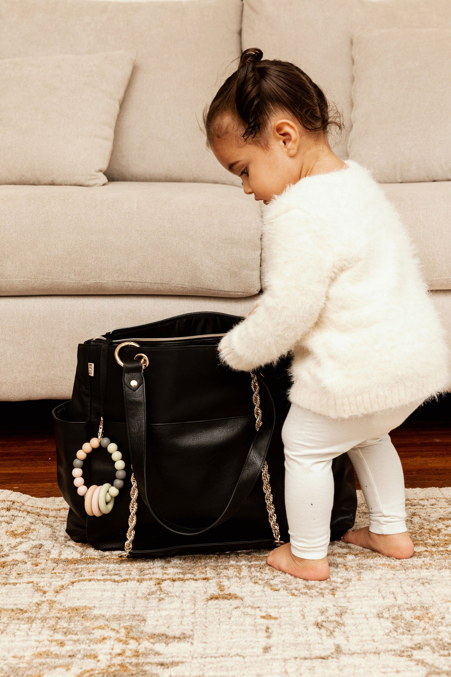 Diaper Bag Black Front Baby Lifestyle