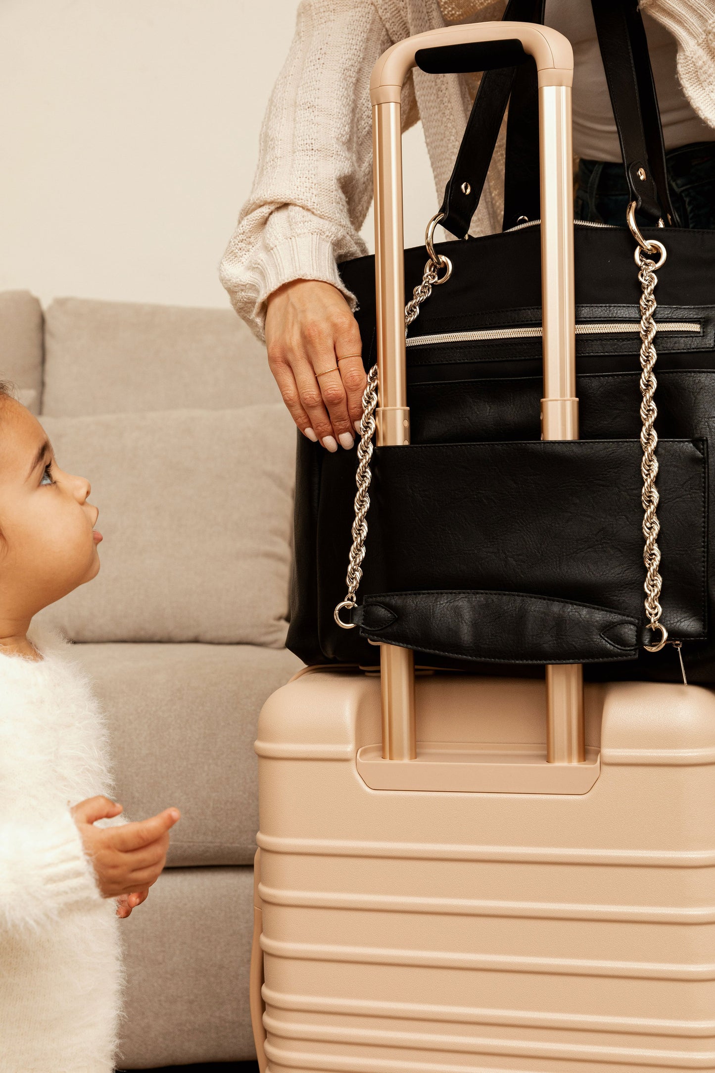 Diaper Bag Black Luggage Stacked Model Baby